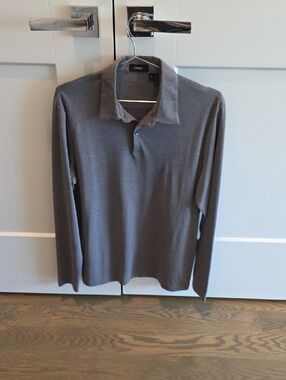 Theory Men's Long-Sleeve Polo in Charcoal Gray